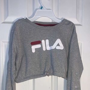 Grey fila cropped sweater. Button up long sleeves.